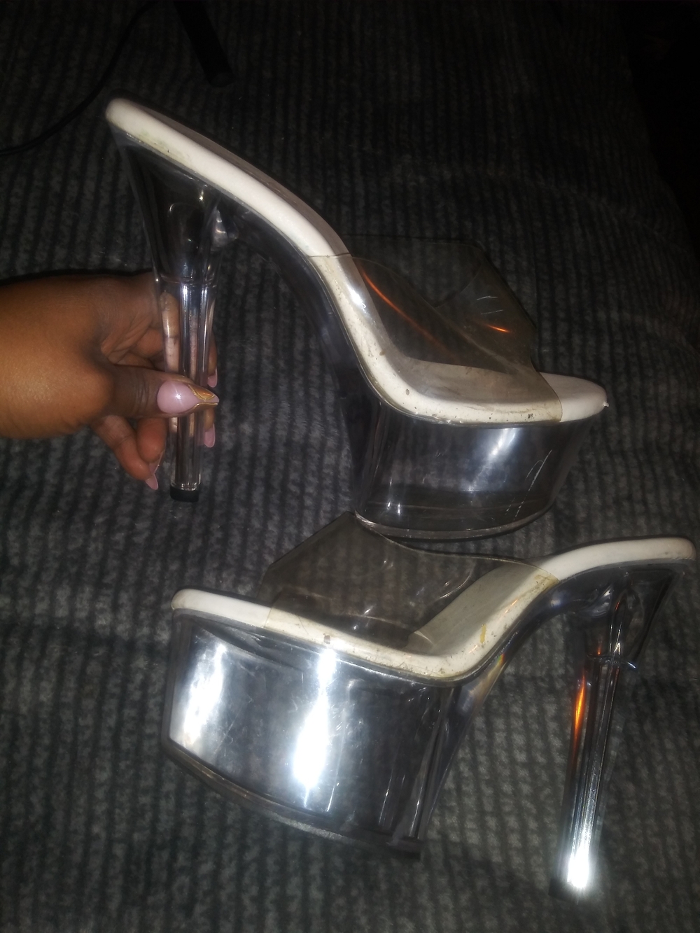 Pleaser Clear Platform Mule with White Trim